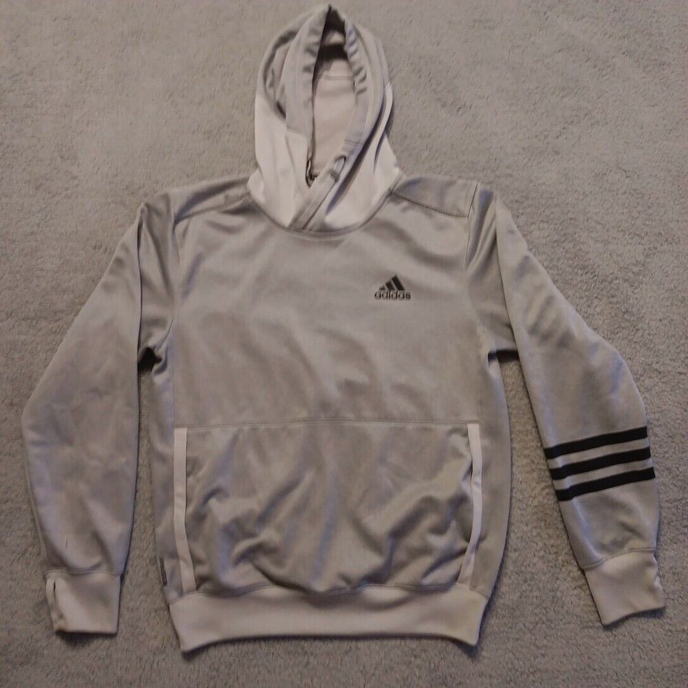 Adidas Dual Threat Mens Pullover Hoodie Silver Size Medium